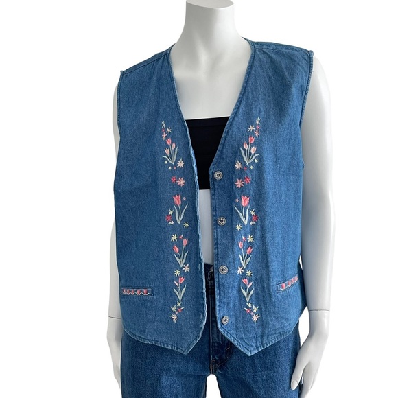 tabi Tops - Boho Western Floral Festival Denim Vest Cottagecore Cabincore Coastal Cowgirl
